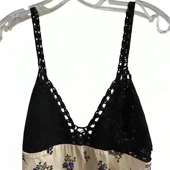 Zara Women's M Satin Floral Maxi Dress Crochet Top Party Cocktail - Picture 3 of 14